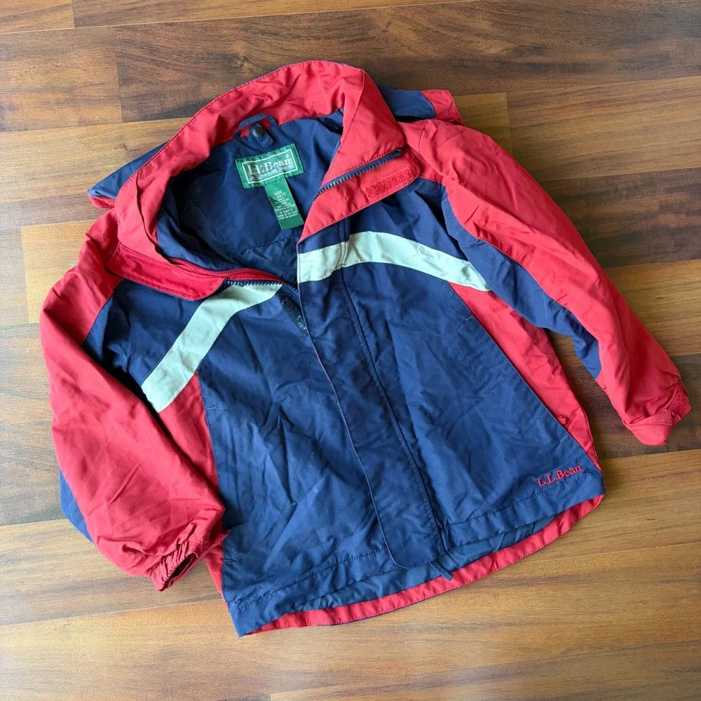 LL‎ Bean Kids 6X/7 Navy Red Colorblock 3-in-1 System Jacket Shell Hooded 0DAT5
